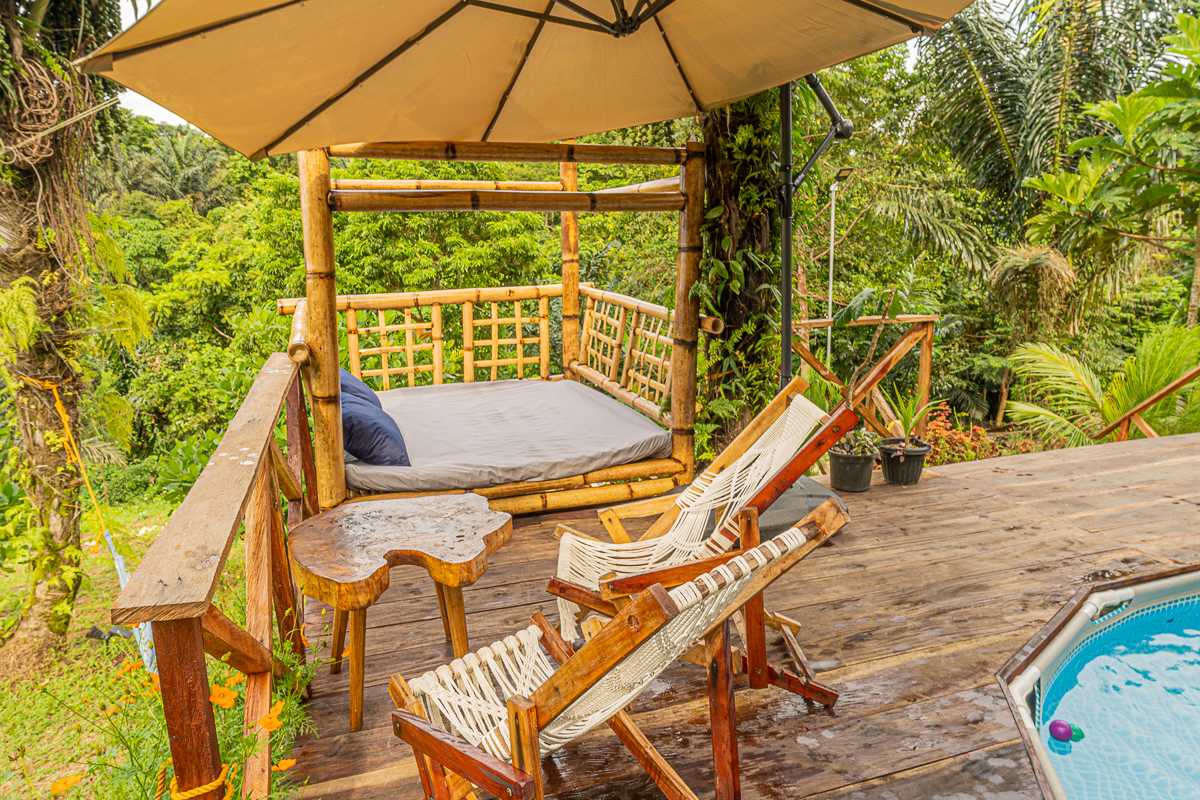 Al Fresco Chill Zone — outdoor lounge seating with farm views