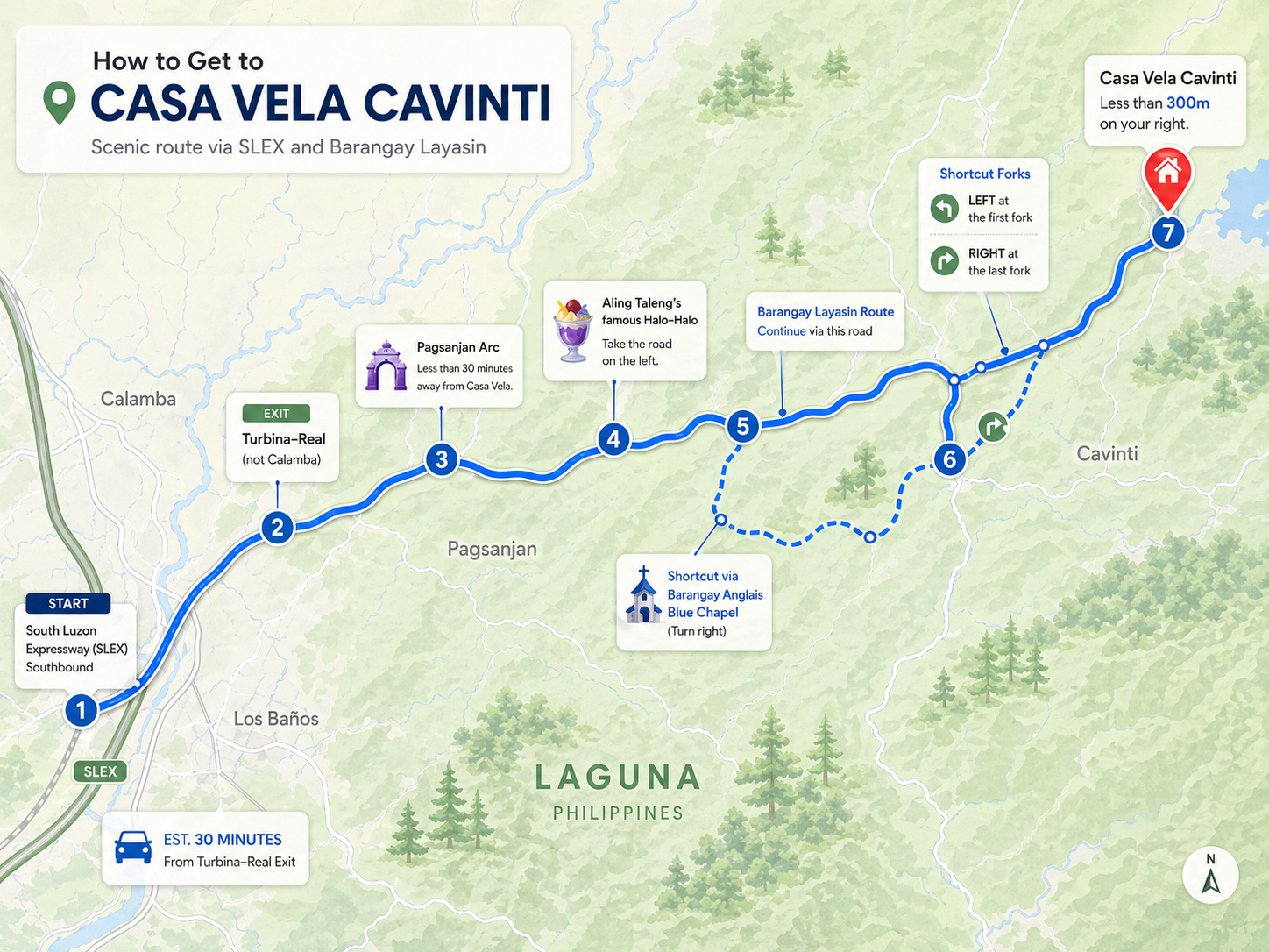 Route map from SLEX to Casa Vela Cavinti